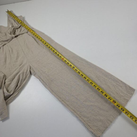 Maeve Anthropologie Jumpsuit Womens 0 Beige Linen Wide Leg V Neck Tie Waist - Picture 15 of 16